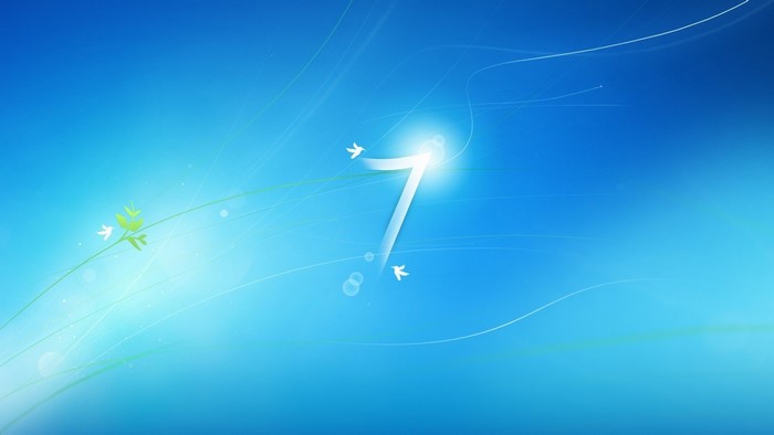 Windows 7 blue abstract wallpaper with birds and plant