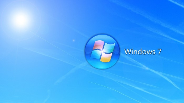 Windows 7 logo and text on blue background