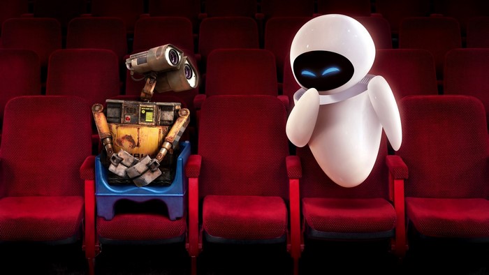 Wall-E and EVE in a movie theater