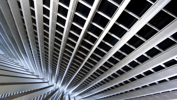 Modern Building Interior with Geometric Windows