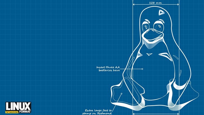 Linux Tux Blueprint with Dimensions