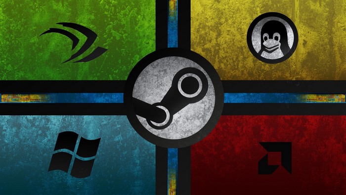 Steam, Windows, NVIDIA, and Linux logos