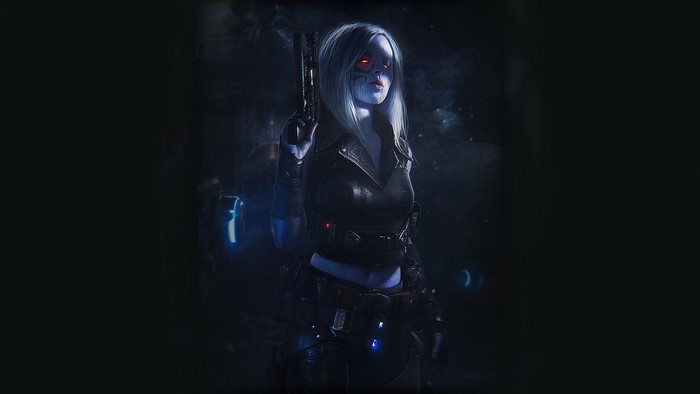 Cyberpunk woman with gun