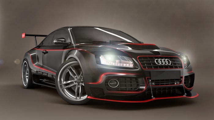 Audi tuning sports car with red accents