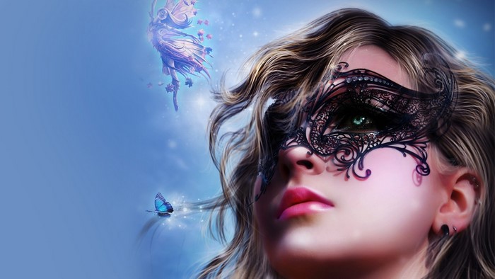 Fantasy masked girl with fairy and butterfly