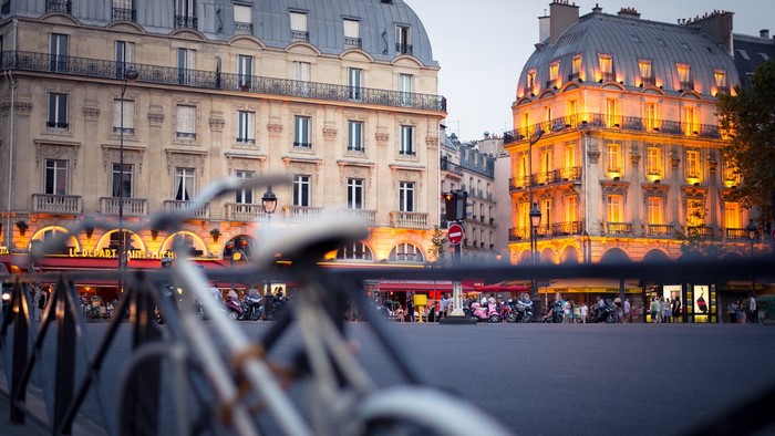 Parisian Buildings and Street Scene at Dusk
