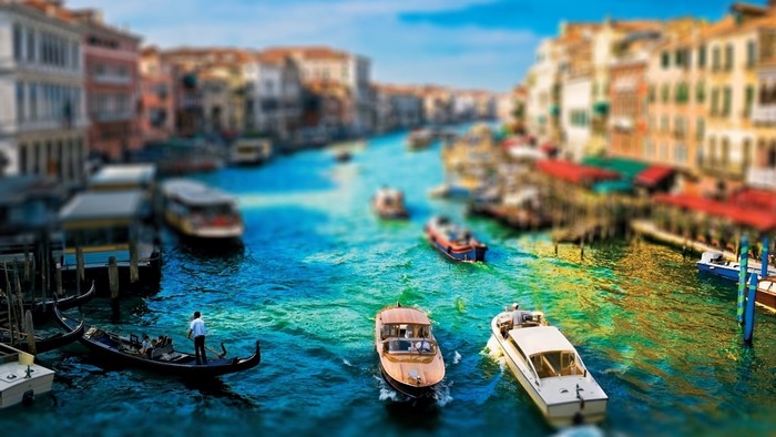 Venice Canal with Boats and Gondola