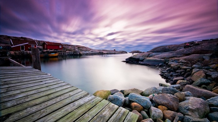 Swedish West Coast with red houses and dock