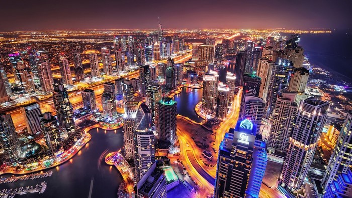 Dubai Marina at Night City Lights