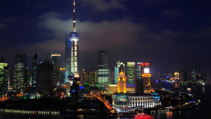 Shanghai skyline at night with Oriental Pearl Tower