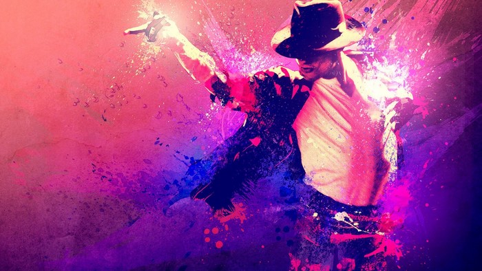 Michael Jackson dancing with colorful paint splashes