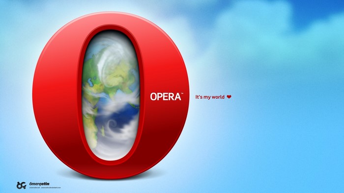 Opera browser logo with Earth and text