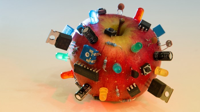 Apple with Computer Electronics and LEDs