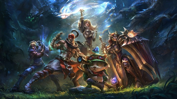 League of Legends characters in a forest setting