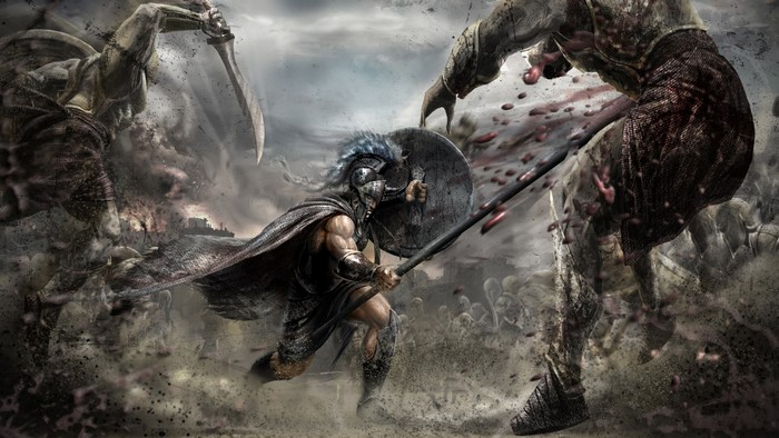 Warriors in battle from Legend of Troy