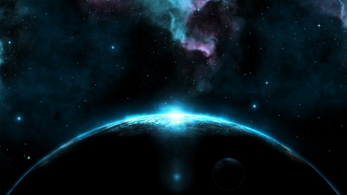 Planet with bright light and nebula in space