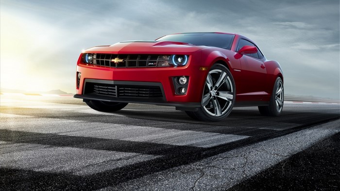 Red Chevrolet Camaro ZL1 2012 on a Racetrack