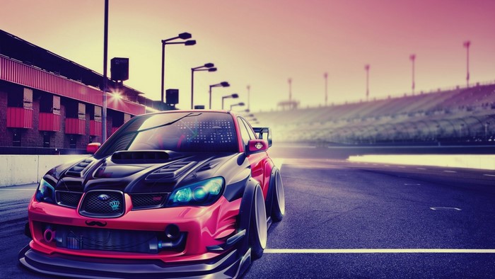 Tuned Subaru Impreza on a Race Track
