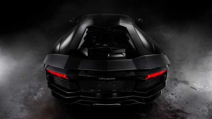 Matte Black Lamborghini Aventador Rear View