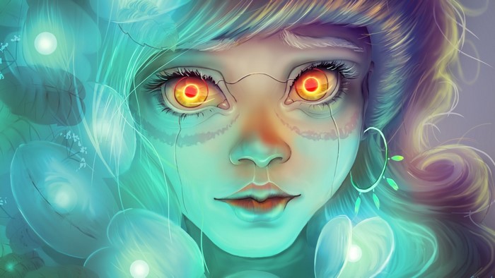 Anime Cyborg Girl with Red Eyes