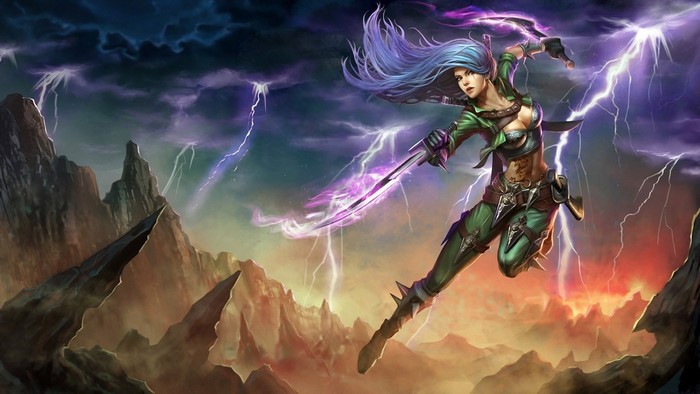 Katarina from League of Legends in a storm