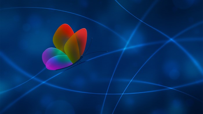 Abstract Butterfly with Rainbow Wings on Blue Lines