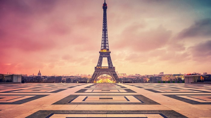 Eiffel Tower at Twilight with Clouds