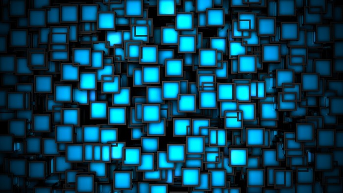 Blue Neon Cubes 3D Abstract