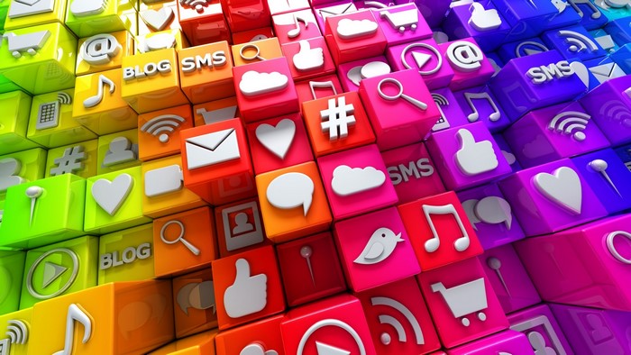 3D Social Media Icons on Rainbow Cubes