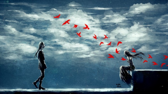 Anime Couple with Red Birds