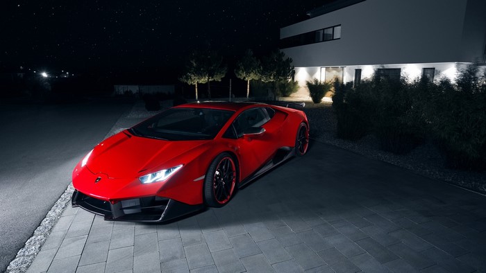 Red Novitec Torado Lamborghini Huracan RWD at Night