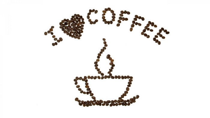 I Love Coffee text and cup made of coffee beans