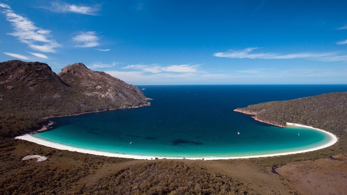 Bay with mountains and beach