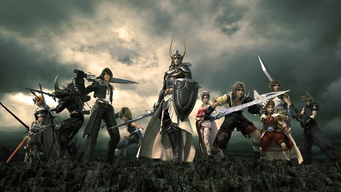 Final Fantasy characters standing on a rocky outcrop