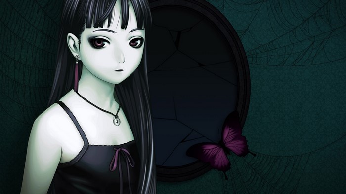 Gothic girl with butterfly and spiderwebs