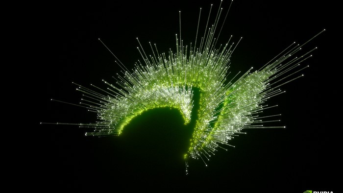 Nvidia logo made of glowing green particles