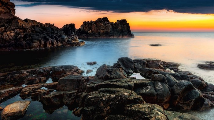 Hovs Hallar Sweden rocky coast at sunset