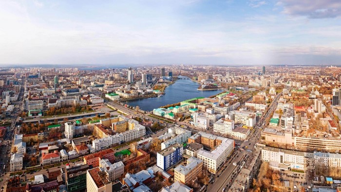 Panorama of a city with a river