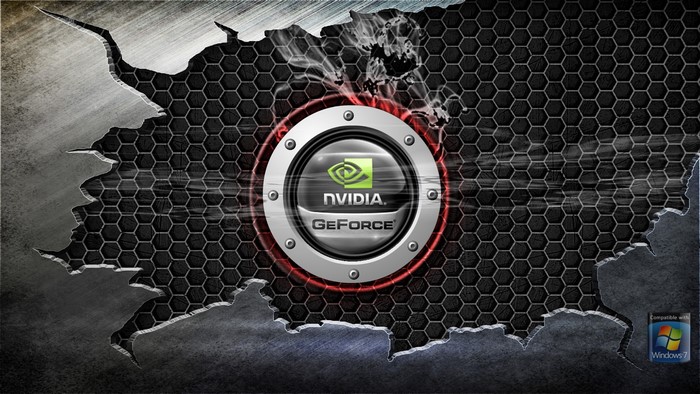 Nvidia GeForce logo on a broken metal background