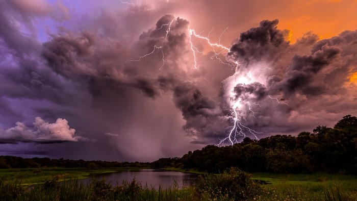 Lightning Storm over a Lake