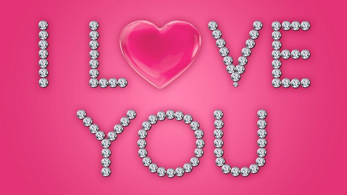 I Love You heart made of diamonds on pink background