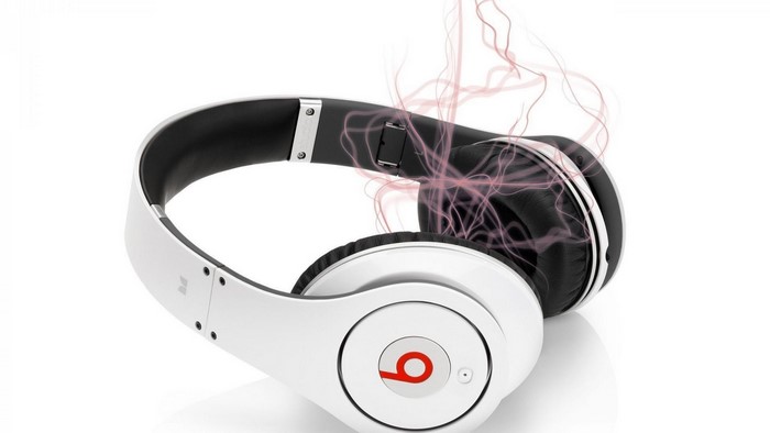 White Beats Headphones with Pink Sound Waves