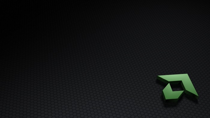 Green AMD logo on black textured background