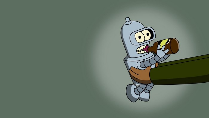 Bender from Futurama drinking from a bottle