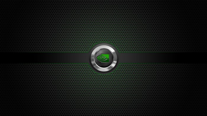 Nvidia logo on a dark perforated background