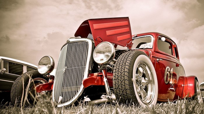 Red Vintage Hot Rod Car with Number 61