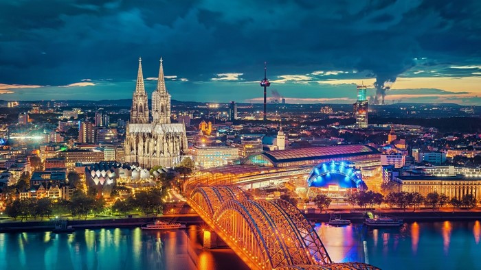 Cologne Cathedral and Hohenzollern Bridge at Dusk