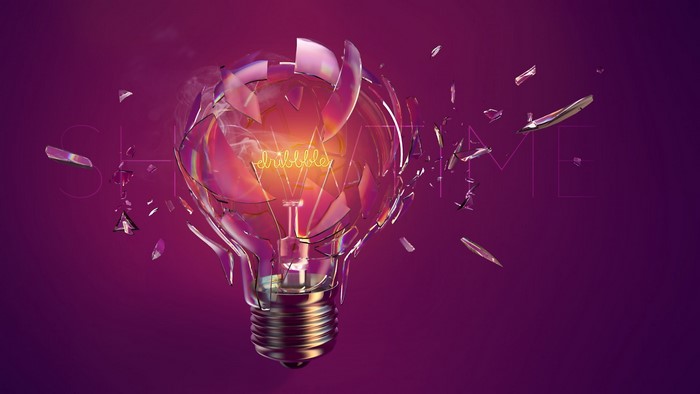 Exploding light bulb with "dribbble" text