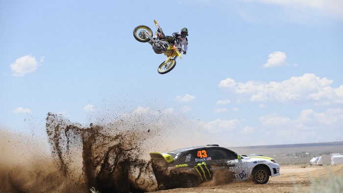 Ken Block's Subaru WRX STI and Travis Pastrana's Dirt Bike