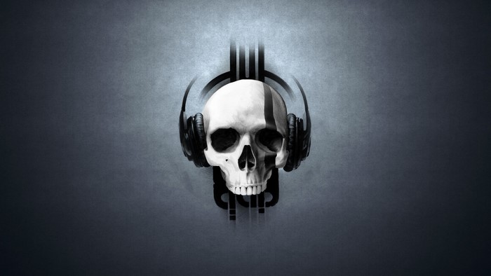 Skull with headphones and abstract design